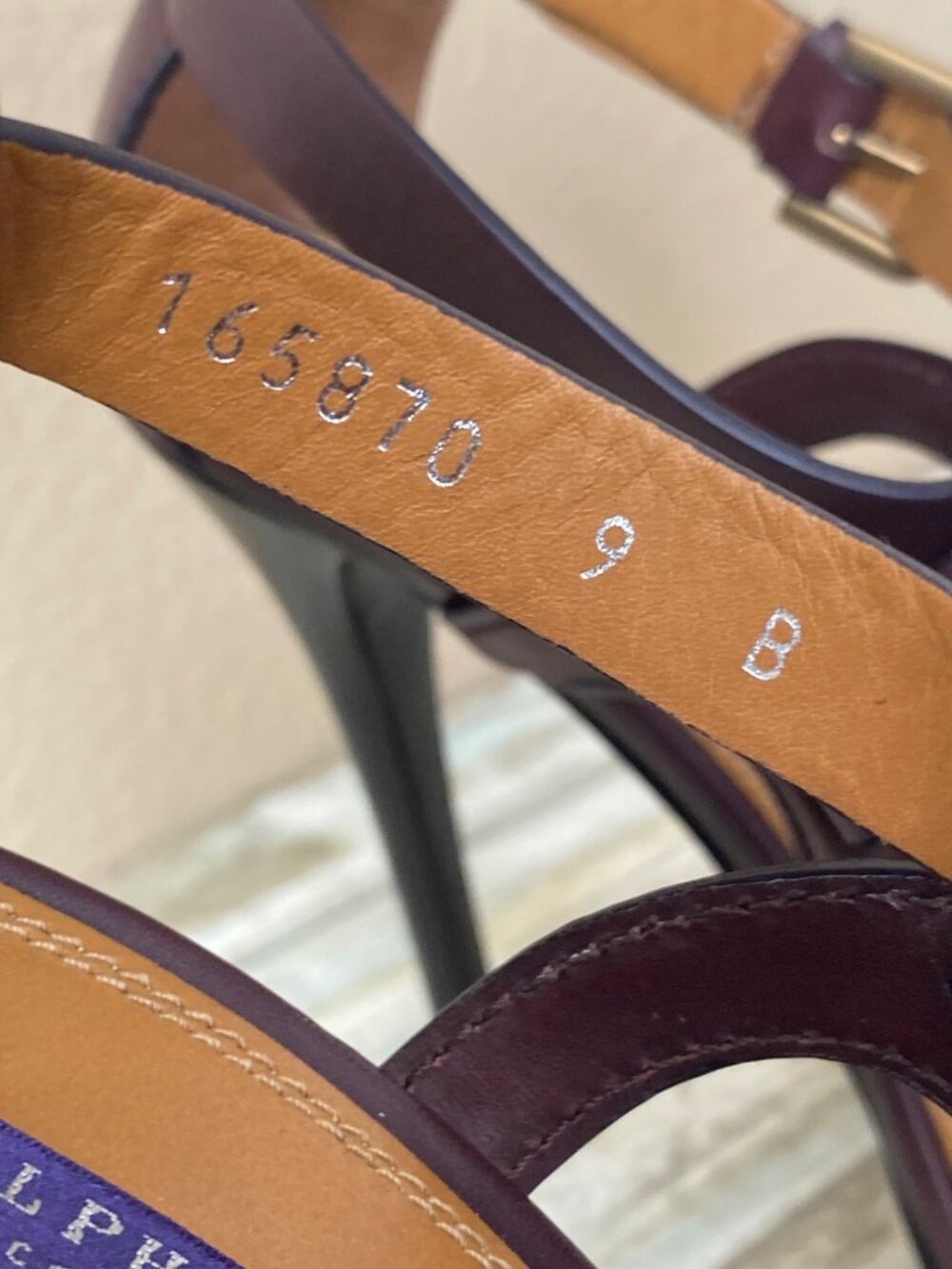 Ralph Lauren Collection Burgundy Leather Strappy Sandal Heels Made in Italy Sz 9 - Picture 7 of 15